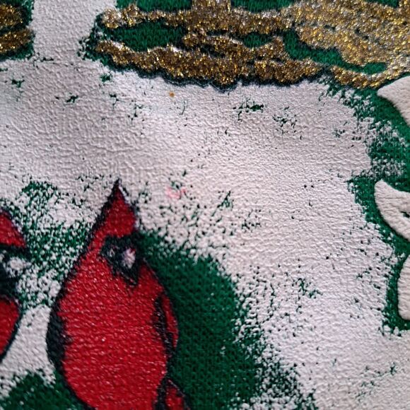 VTG Christmas Snow Tree Sweatshirt Cardinal Puffy Granny Womens 2X USA READ - Picture 8 of 8